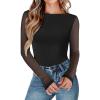 imageAvidlove Women Long Sleeve Body Suits Mesh Boat Neck Shapewear Bodysuit Crew Neck Leotards Going Out Tops Fall OutfitsBlack