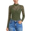 imageAvidlove Womens Long Sleeve Bodysuit Lace Tops Turtle Neck Shapewear Body Suits Going Out Top Fall Outfits Two Piece SetArmy Green