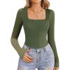 imageAvidlove Womens Long Sleeve Bodysuits Square Neck One Piece Body Suit Mesh Leotard Tops Double Lined SoftArmy Green