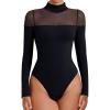 imageAvidlove Womens Long Sleeve Bodysuits Thong Turtle Neck Body Suit Mesh Going Out Leotard Tops One PieceBlack