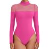 imageAvidlove Womens Long Sleeve Bodysuits Thong Turtle Neck Body Suit Mesh Going Out Leotard Tops One PiecePink