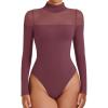 imageAvidlove Womens Long Sleeve Bodysuits Thong Turtle Neck Body Suit Mesh Going Out Leotard Tops One PiecePurple Red