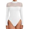 imageAvidlove Womens Long Sleeve Bodysuits Thong Turtle Neck Body Suit Mesh Going Out Leotard Tops One PieceWhite
