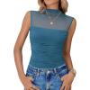 imageAvidlove Womens Mock Neck Mesh Bodysuit Ruched Tank Body Suits Top Sheer One Piece Going Out Tops Classy OutfitsBlue Green