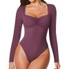 imageAvidlove Womens Sexy Sweetheart Neckline Bodysuit Tops Long Sleeve Double Lined Thong Body Suits Ruched OutfitsPurple