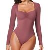 imageAvidlove Womens Sexy Sweetheart Neckline Bodysuit Tops Long Sleeve Double Lined Thong Body Suits Ruched OutfitsPurple Red