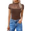 imageAvidlove Womens Short Sleeve Bodysuit Turtle Neck Body Suits Mesh One Piece Leotard Going Out Tops Date OutfitsBrown