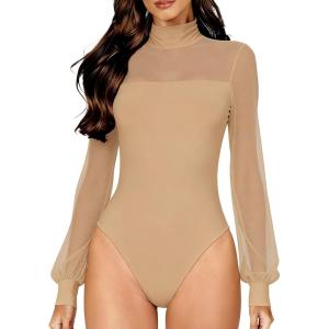 imageAvidlove Long Sleeve Body Suits Womens Mesh Turtleneck Bodysuit Thong Dressy Going Out Bodysuits Top Fall OutfitsNude
