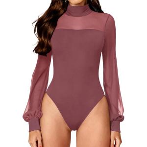 imageAvidlove Long Sleeve Body Suits Womens Mesh Turtleneck Bodysuit Thong Dressy Going Out Bodysuits Top Fall OutfitsPurple Red