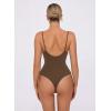 imageAvidlove Body Suits for Womens Sexy Ruched V Neck Thong Bodysuit Backless Sleeveless Double Lined Cami Body Suit TopBrown