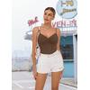 imageAvidlove Body Suits for Womens Sexy Ruched V Neck Thong Bodysuit Backless Sleeveless Double Lined Cami Body Suit TopBrown