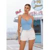 imageAvidlove Body Suits for Womens Sexy Ruched V Neck Thong Bodysuit Backless Sleeveless Double Lined Cami Body Suit TopLight Blue