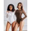 imageAvidlove Bodysuits for Women Long Sleeve Crew Neck Body Suit One Piece Sheer Leotard Twist Knot Going Out TopsBrown