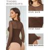 imageAvidlove Bodysuits for Women Long Sleeve Crew Neck Body Suit One Piece Sheer Leotard Twist Knot Going Out TopsBrown