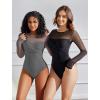 imageAvidlove Bodysuits for Women Long Sleeve Crew Neck Body Suit One Piece Sheer Leotard Twist Knot Going Out TopsGray