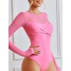 imageAvidlove Bodysuits for Women Long Sleeve Crew Neck Body Suit One Piece Sheer Leotard Twist Knot Going Out TopsHot Pink