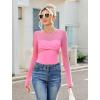 imageAvidlove Bodysuits for Women Long Sleeve Crew Neck Body Suit One Piece Sheer Leotard Twist Knot Going Out TopsHot Pink