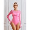 imageAvidlove Bodysuits for Women Long Sleeve Crew Neck Body Suit One Piece Sheer Leotard Twist Knot Going Out TopsHot Pink