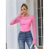 imageAvidlove Bodysuits for Women Long Sleeve Crew Neck Body Suit One Piece Sheer Leotard Twist Knot Going Out TopsHot Pink