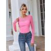 imageAvidlove Bodysuits for Women Long Sleeve Crew Neck Body Suit One Piece Sheer Leotard Twist Knot Going Out TopsHot Pink