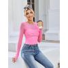 imageAvidlove Bodysuits for Women Long Sleeve Crew Neck Body Suit One Piece Sheer Leotard Twist Knot Going Out TopsHot Pink