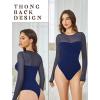 imageAvidlove Bodysuits for Women Long Sleeve Crew Neck Body Suit One Piece Sheer Leotard Twist Knot Going Out TopsNavy Blue
