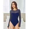 imageAvidlove Bodysuits for Women Long Sleeve Crew Neck Body Suit One Piece Sheer Leotard Twist Knot Going Out TopsNavy Blue