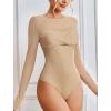 imageAvidlove Bodysuits for Women Long Sleeve Crew Neck Body Suit One Piece Sheer Leotard Twist Knot Going Out TopsNude