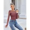imageAvidlove Bodysuits for Women Long Sleeve Crew Neck Body Suit One Piece Sheer Leotard Twist Knot Going Out TopsPale Violet Red