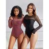 imageAvidlove Bodysuits for Women Long Sleeve Crew Neck Body Suit One Piece Sheer Leotard Twist Knot Going Out TopsPale Violet Red