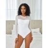 imageAvidlove Bodysuits for Women Long Sleeve Crew Neck Body Suit One Piece Sheer Leotard Twist Knot Going Out TopsWhite