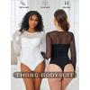 imageAvidlove Bodysuits for Women Long Sleeve Crew Neck Body Suit One Piece Sheer Leotard Twist Knot Going Out TopsWhite