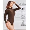 imageAvidlove Bodysuits for Women Long Sleeve Going Out Tops Mock Turtleneck Body Suits Double Lined Leotard ShirtsBrown