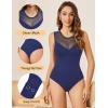 imageAvidlove Bodysuits for Women Summer Tops Mesh Crew Neck Leotards Shirts Sleeveless Going Out Bodysuit TopsNavy Blue