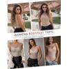 imageAvidlove Bodysuits for Women Summer Tops Mesh Crew Neck Leotards Shirts Sleeveless Going Out Bodysuit TopsTan