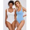 imageAvidlove Bodysuits for Women Sweetheart Neck Ruched Body Suit Seamless Double Lined Tank Top SlimmingLight Blue
