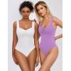 imageAvidlove Bodysuits for Women Sweetheart Neck Ruched Body Suit Seamless Double Lined Tank Top SlimmingLilac