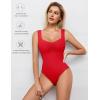 imageAvidlove Bodysuits for Women Sweetheart Neck Ruched Body Suit Seamless Double Lined Tank Top SlimmingRed