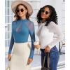 imageAvidlove Long Sleeve Bodysuits for Women Mesh Bodysuit Top Mock Neck Thong Body Suit Going Out TopsBlue