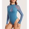 imageAvidlove Long Sleeve Bodysuits for Women Mesh Bodysuit Top Mock Neck Thong Body Suit Going Out TopsBlue