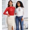 imageAvidlove Long Sleeve Bodysuits for Women Mesh Bodysuit Top Mock Neck Thong Body Suit Going Out TopsRed