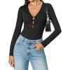 imageAvidlove Long Sleeve Bodysuits for Women Sexy Cutout Plunge Deep V Neck Thong Bodysuit Double Line Going Out Tops ORingBlack