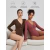 imageAvidlove Long Sleeve Bodysuits for Women Sexy Cutout Plunge Deep V Neck Thong Bodysuit Double Line Going Out Tops ORingBrown
