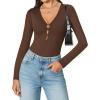 imageAvidlove Long Sleeve Bodysuits for Women Sexy Cutout Plunge Deep V Neck Thong Bodysuit Double Line Going Out Tops ORingBrown