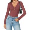 imageAvidlove Long Sleeve Bodysuits for Women Sexy Cutout Plunge Deep V Neck Thong Bodysuit Double Line Going Out Tops ORingDark Purple Red