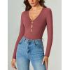 imageAvidlove Long Sleeve Bodysuits for Women Sexy Cutout Plunge Deep V Neck Thong Bodysuit Double Line Going Out Tops ORingDark Purple Red