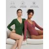 imageAvidlove Long Sleeve Bodysuits for Women Sexy Cutout Plunge Deep V Neck Thong Bodysuit Double Line Going Out Tops ORingDark Purple Red