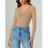 imageAvidlove Long Sleeve Bodysuits for Women Sexy Cutout Plunge Deep V Neck Thong Bodysuit Double Line Going Out Tops ORingKhaki