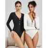 imageAvidlove Long Sleeve Bodysuits for Women Sexy Cutout Plunge Deep V Neck Thong Bodysuit Double Line Going Out Tops ORingWhite