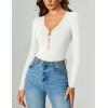 imageAvidlove Long Sleeve Bodysuits for Women Sexy Cutout Plunge Deep V Neck Thong Bodysuit Double Line Going Out Tops ORingWhite